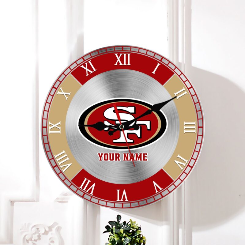 Sportswearmerch San Francisco 49ers NFL Custom Name Round Wall Clock For Home Gift For Fan - Sportswearmerch
