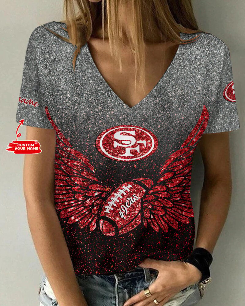 Sportswearmerch San Francisco 49ers NFL Personalized V-neck Women T-shirt For Fan - Sportswearmerch