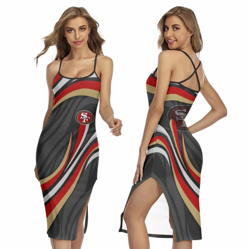 Sportswearmerch San Francisco 49ers NFL Women's Back Cross Cami Dress For Fan - Sportswearmerch