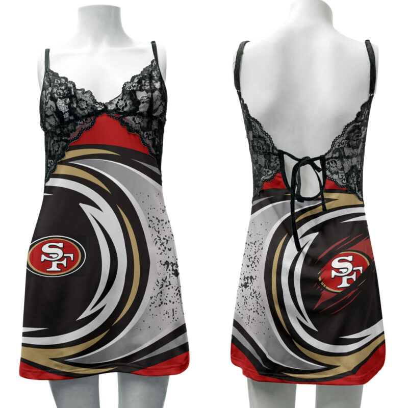 Sportswearmerch San Francisco 49ers NFL Lace Back Strap Slip Dress For Fan - Sportswearmerch