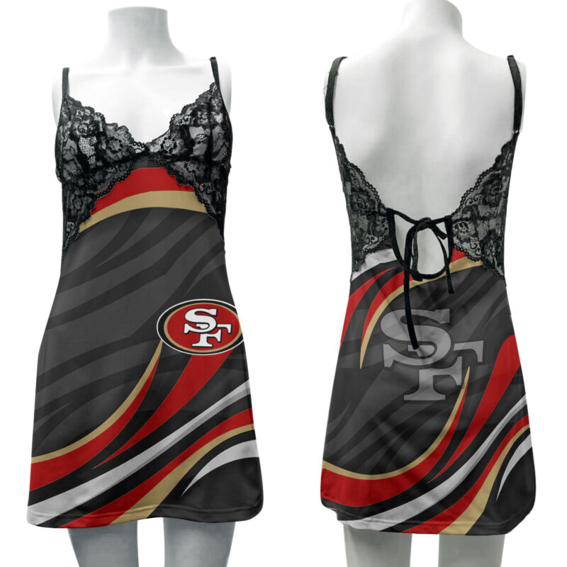 Sportswearmerch San Francisco 49ers NFL Lace Back Strap Slip Dress For Fan - Sportswearmerch