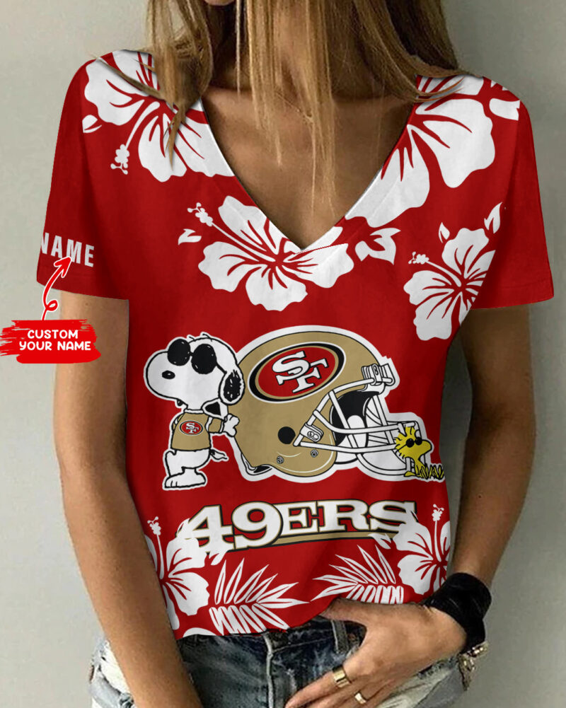 Sportswearmerch San Francisco 49ers NFL Personalized V-neck Women T-shirt For Fan - Sportswearmerch