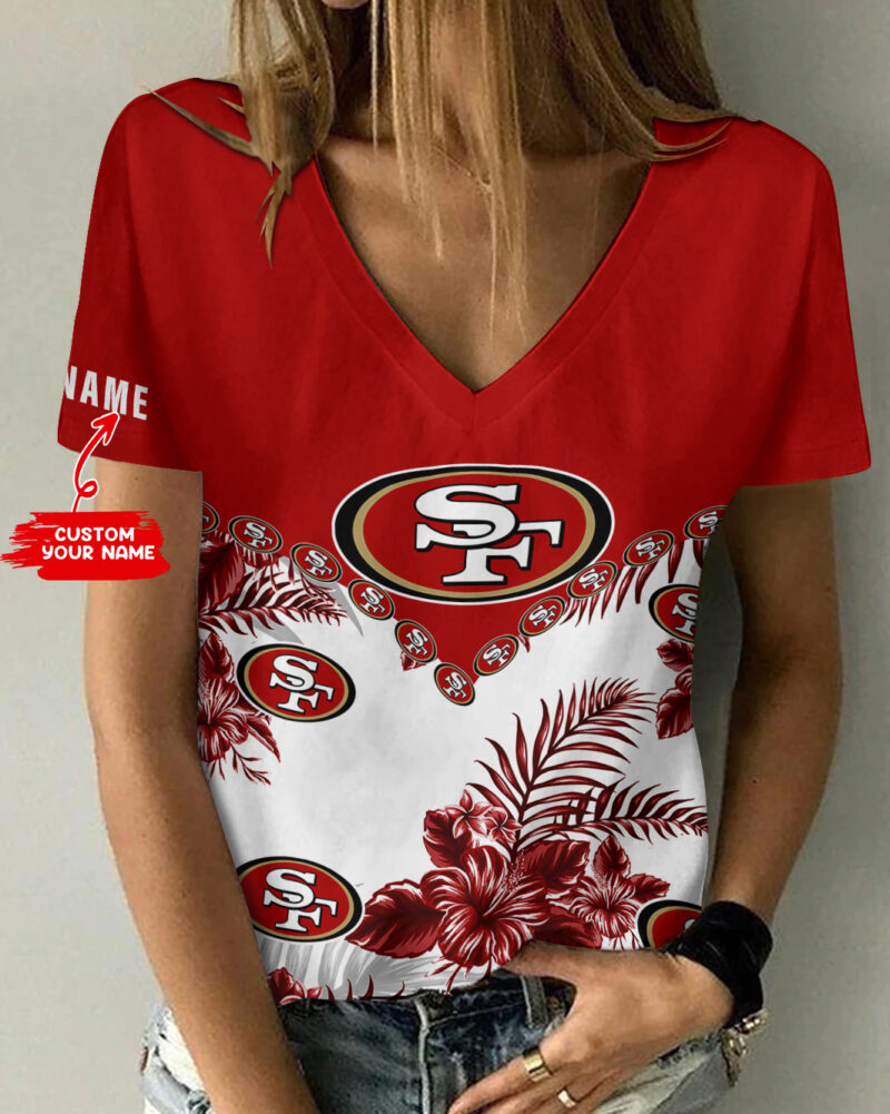 Sportswearmerch San Francisco 49ers NFL Personalized V-neck Women T-shirt For Fan - Sportswearmerch