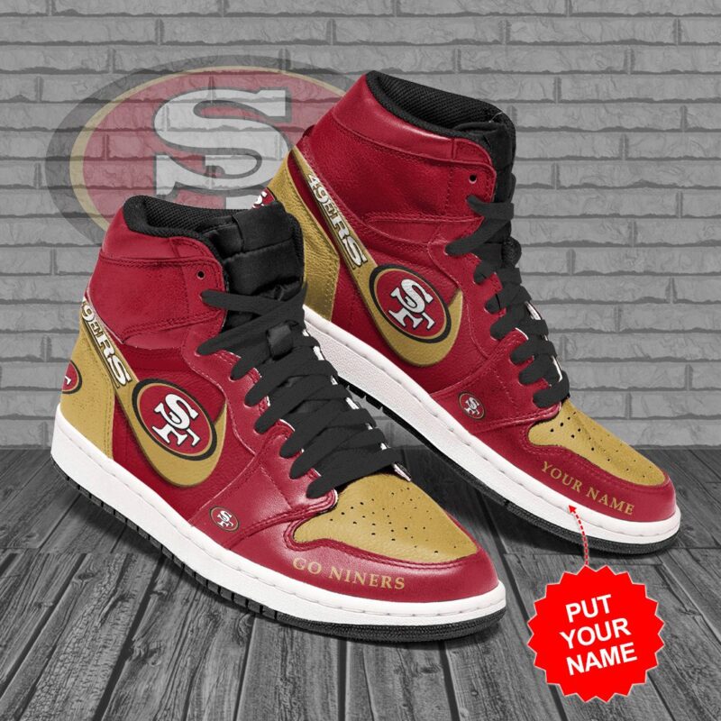 NFL San Francisco 49ers Custom Name Red Golden Air Jordan 1 High Sneakers
