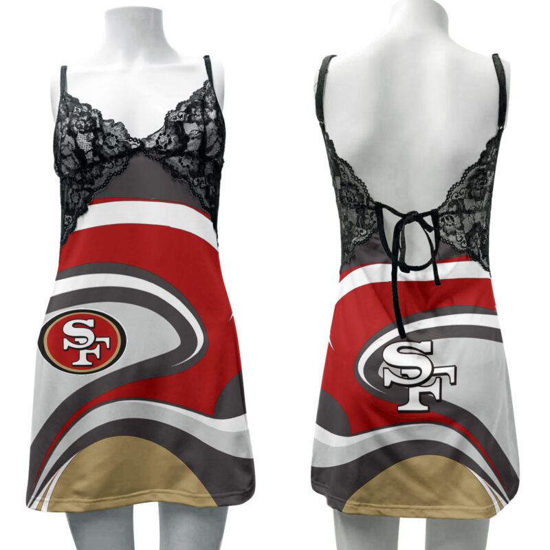 Sportswearmerch San Francisco 49ers NFL Lace Back Strap Slip Dress For Fan - Sportswearmerch