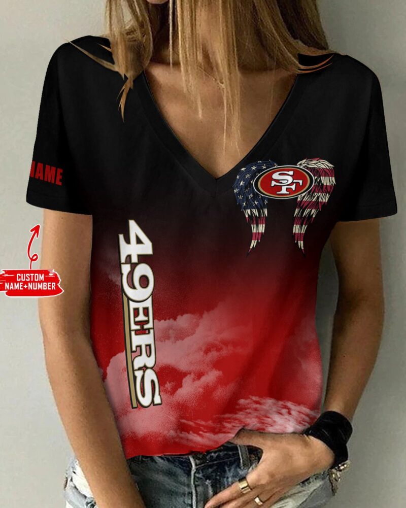 Sportswearmerch San Francisco 49ers NFL Personalized V-neck Women T-shirt For Fan - Sportswearmerch