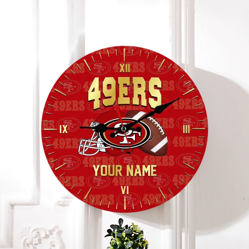 Sportswearmerch San Francisco 49ers NFL Custom Name Round Wall Clock Gifts For Fans - Sportswearmerch