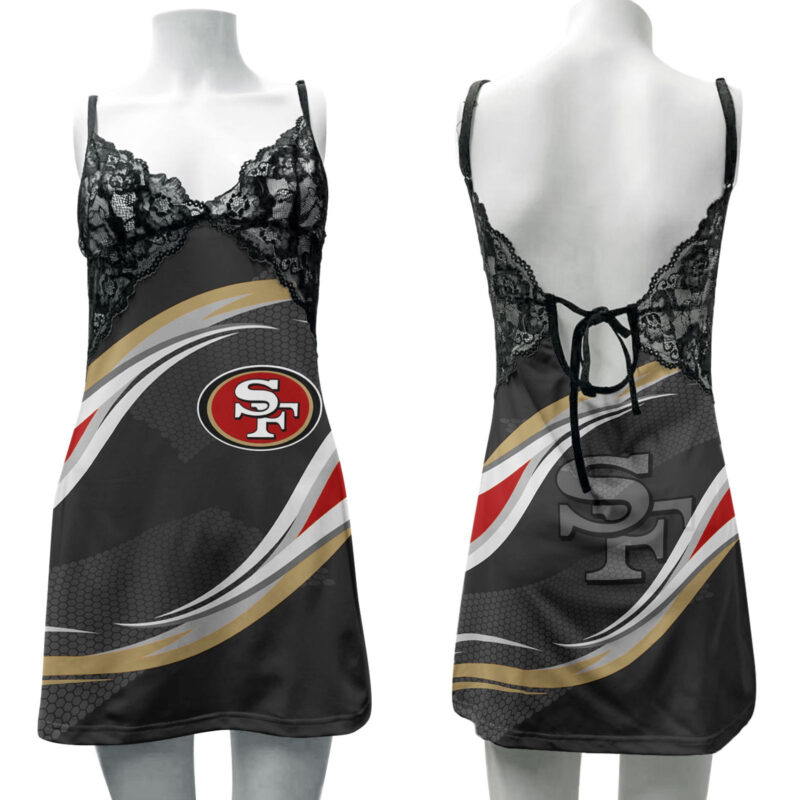 Sportswearmerch San Francisco 49ers NFL Lace Back Strap Slip Dress For Fan - Sportswearmerch