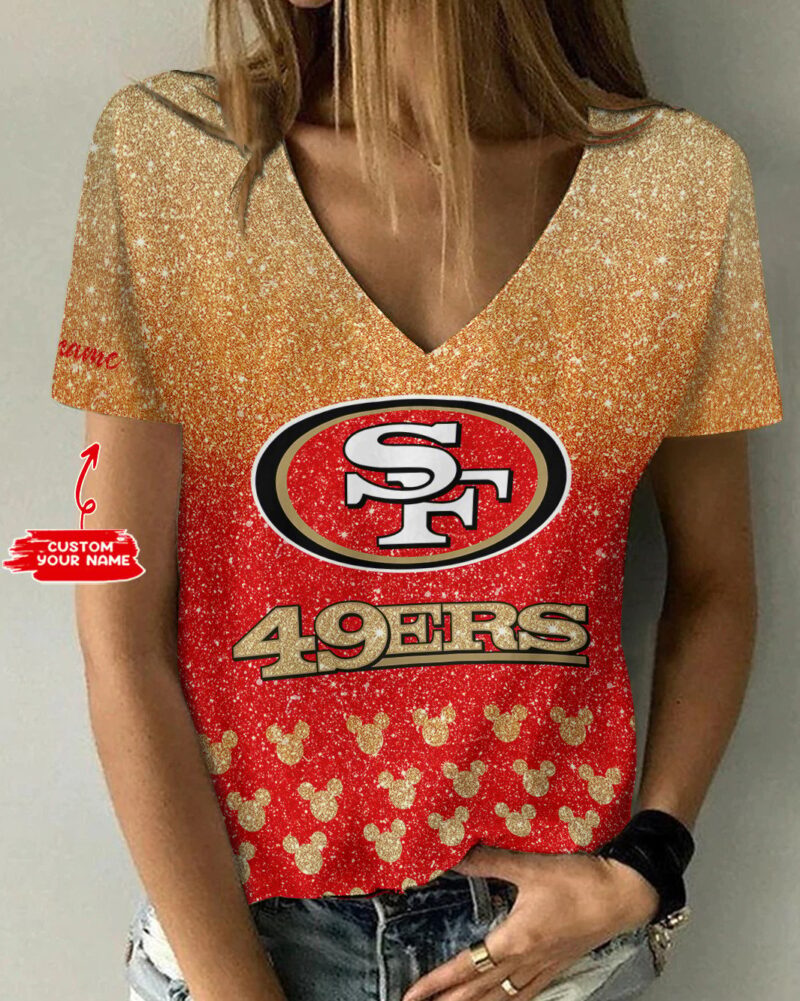 Sportswearmerch San Francisco 49ers NFL Personalized V-neck Women T-shirt For Fan - Sportswearmerch