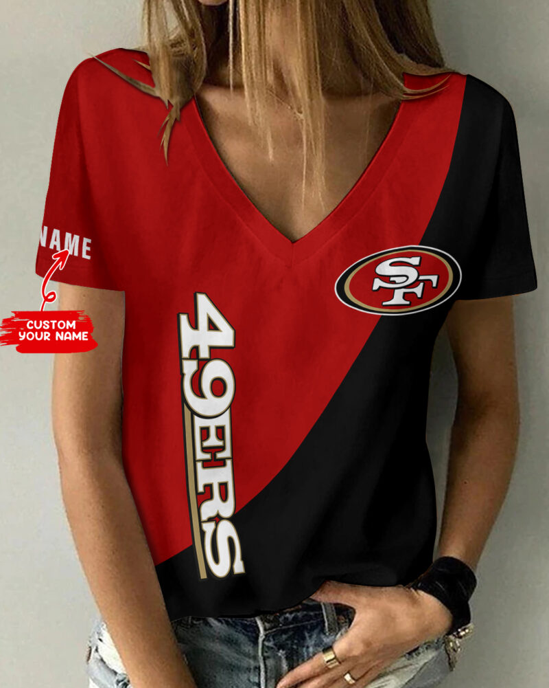 Sportswearmerch San Francisco 49ers NFL Personalized V-neck Women T-shirt For Fan - Sportswearmerch