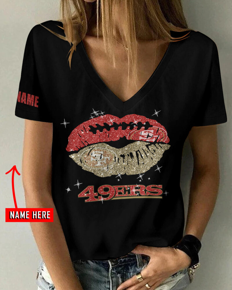 Sportswearmerch San Francisco 49ers NFL Personalized V-neck Women T-shirt For Fan - Sportswearmerch