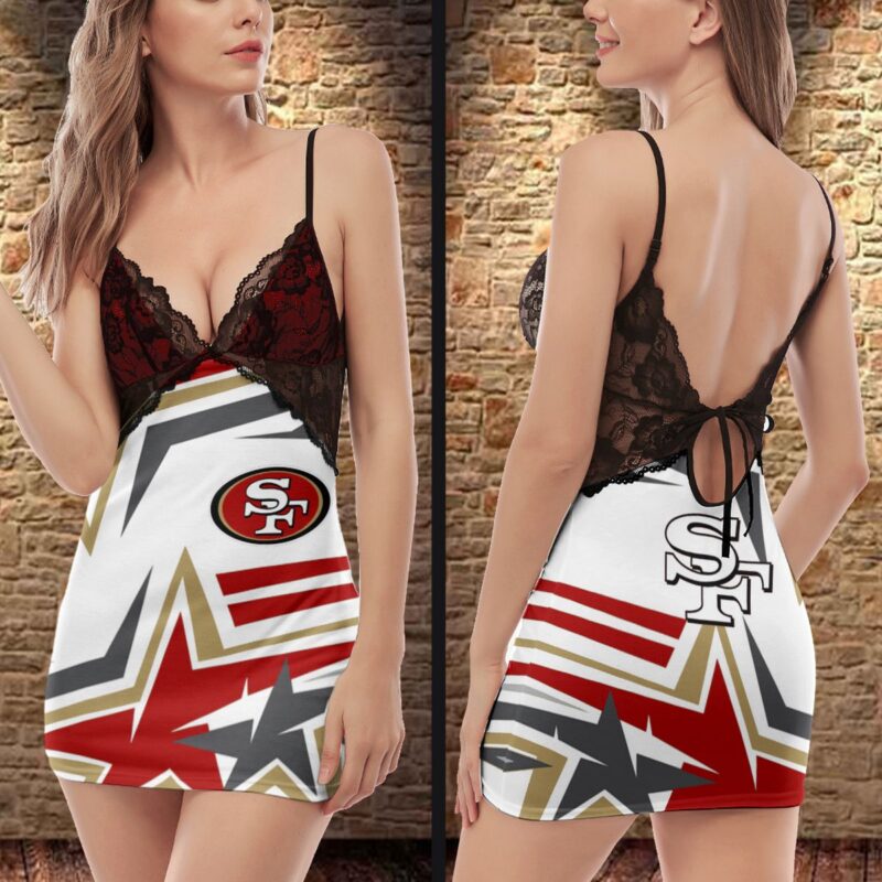 Sportswearmerch San Francisco 49ers NFL Lace Back Strap Slip Dress For Fan - Sportswearmerch