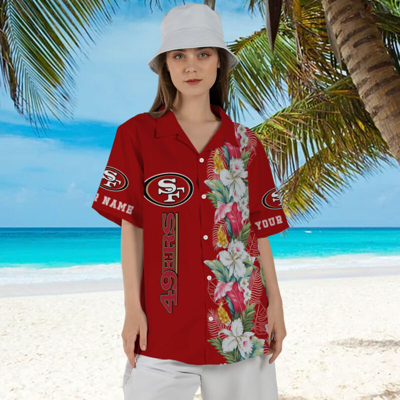 Sportswearmerch San Francisco 49ers NFL Personalized Flowers Hawaiian Shirt Gift For Fan - Sportswearmerch
