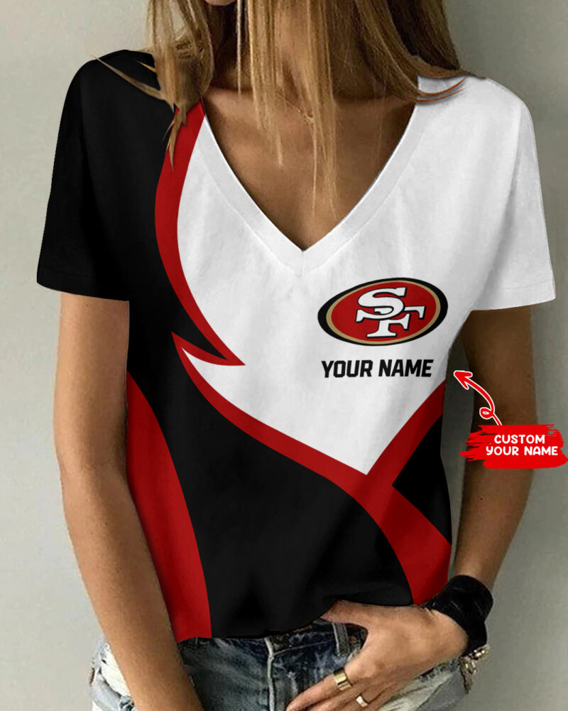 Sportswearmerch San Francisco 49ers NFL Personalized V-neck Women T-shirt For Fan - Sportswearmerch