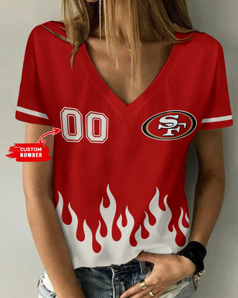 Sportswearmerch San Francisco 49ers NFL Personalized V-neck Women T-shirt For Fan - Sportswearmerch