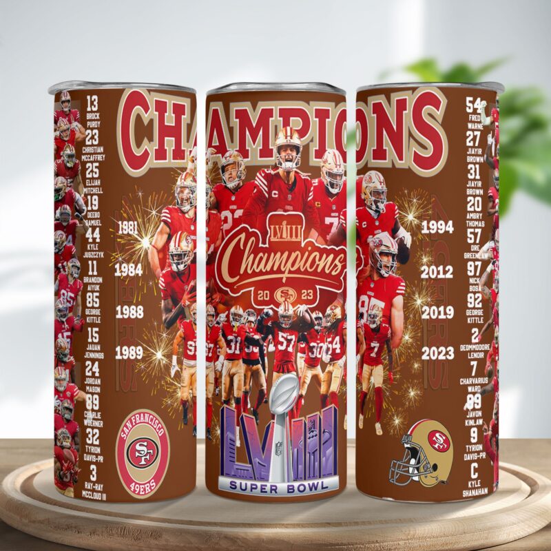 SF 49Ers Superbowl Champions Skinny Tumbler Gifts For Fans - Sportswearmerch