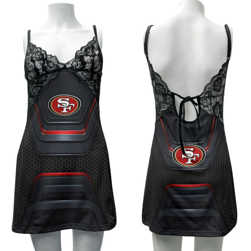 Sportswearmerch San Francisco 49ers NFL Lace Back Strap Slip Dress For Fan - Sportswearmerch