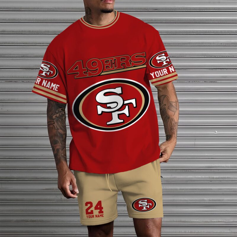 Sportswearmerch San Francisco 49ers NFL Custom Name And Number Tshirt And Short Pants Gifts For Fans - Sportswearmerch