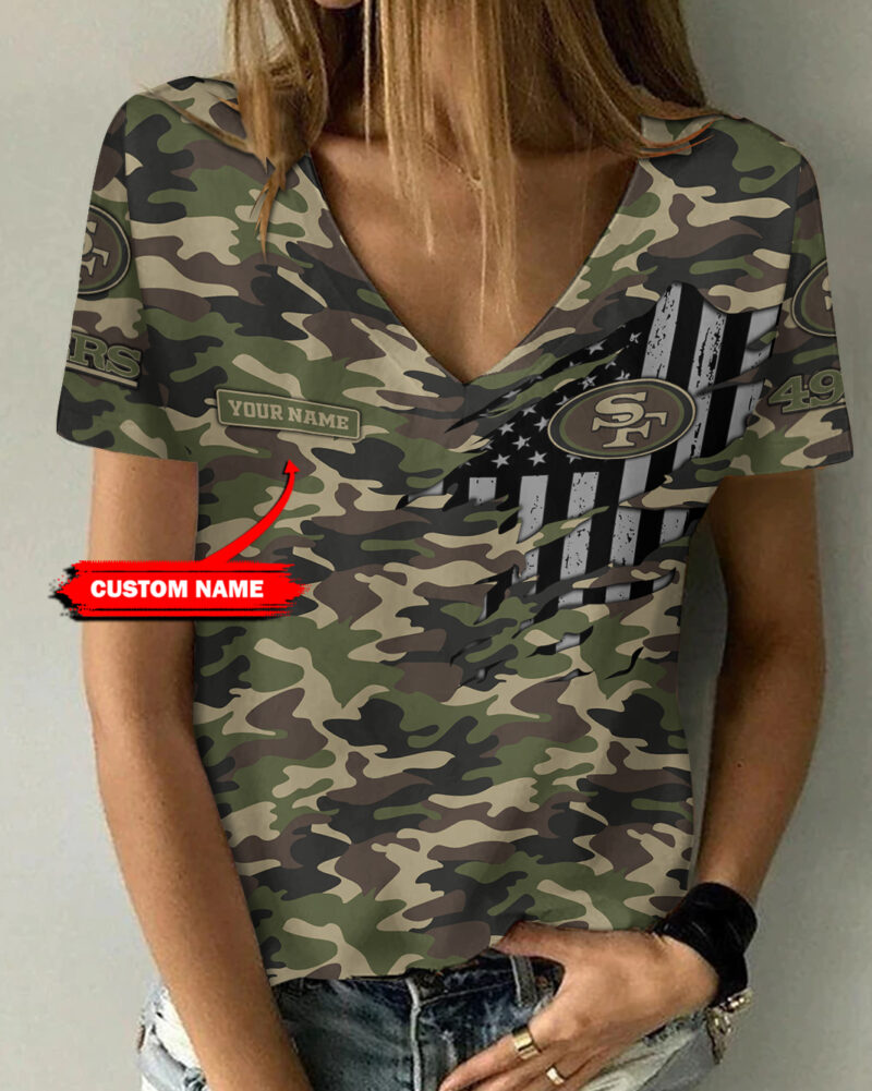 Sportswearmerch San Francisco 49ers NFL Personalized V-neck Women T-shirt For Fan - Sportswearmerch