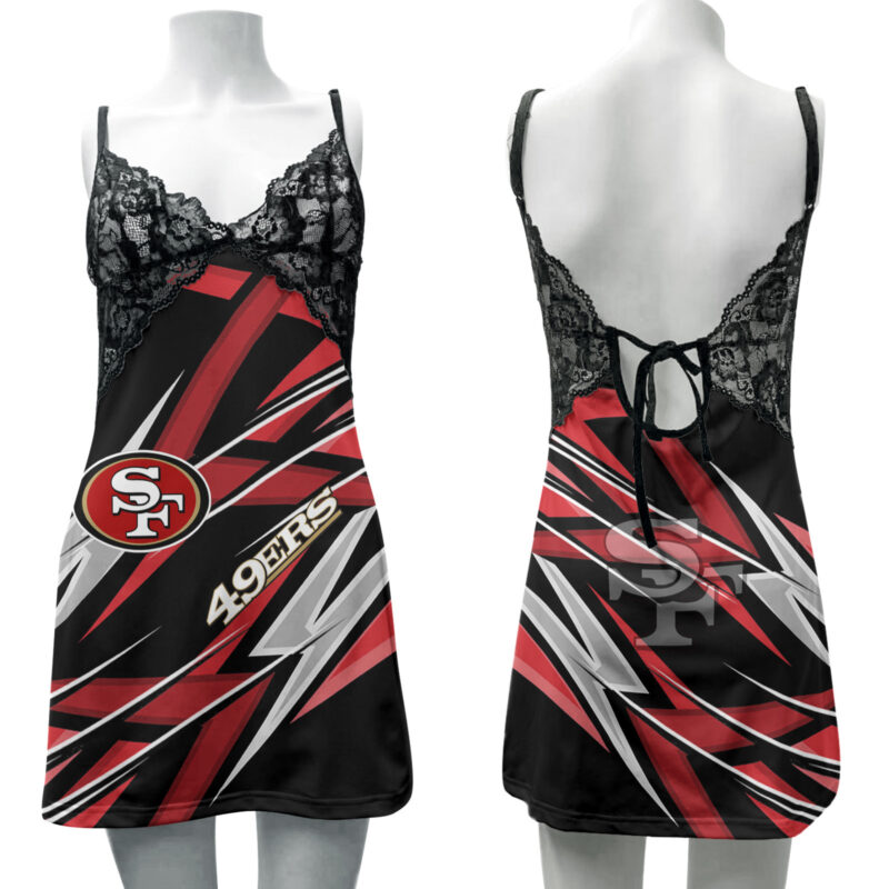 San Francisco 49ers NFL Lace Back Strap Slip Dress For Fan