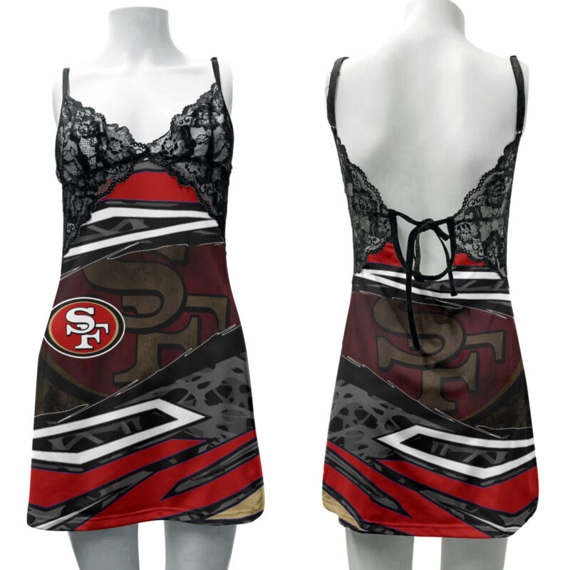 Sportswearmerch San Francisco 49ers NFL Lace Back Strap Slip Dress For Fan - Sportswearmerch
