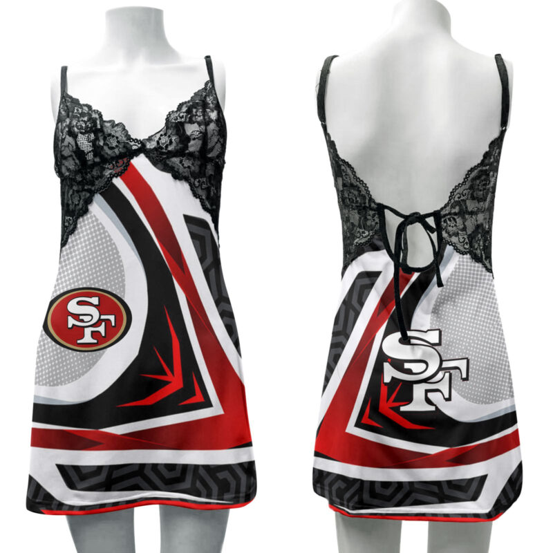 Sportswearmerch San Francisco 49ers NFL Lace Back Strap Slip Dress For Fan - Sportswearmerch