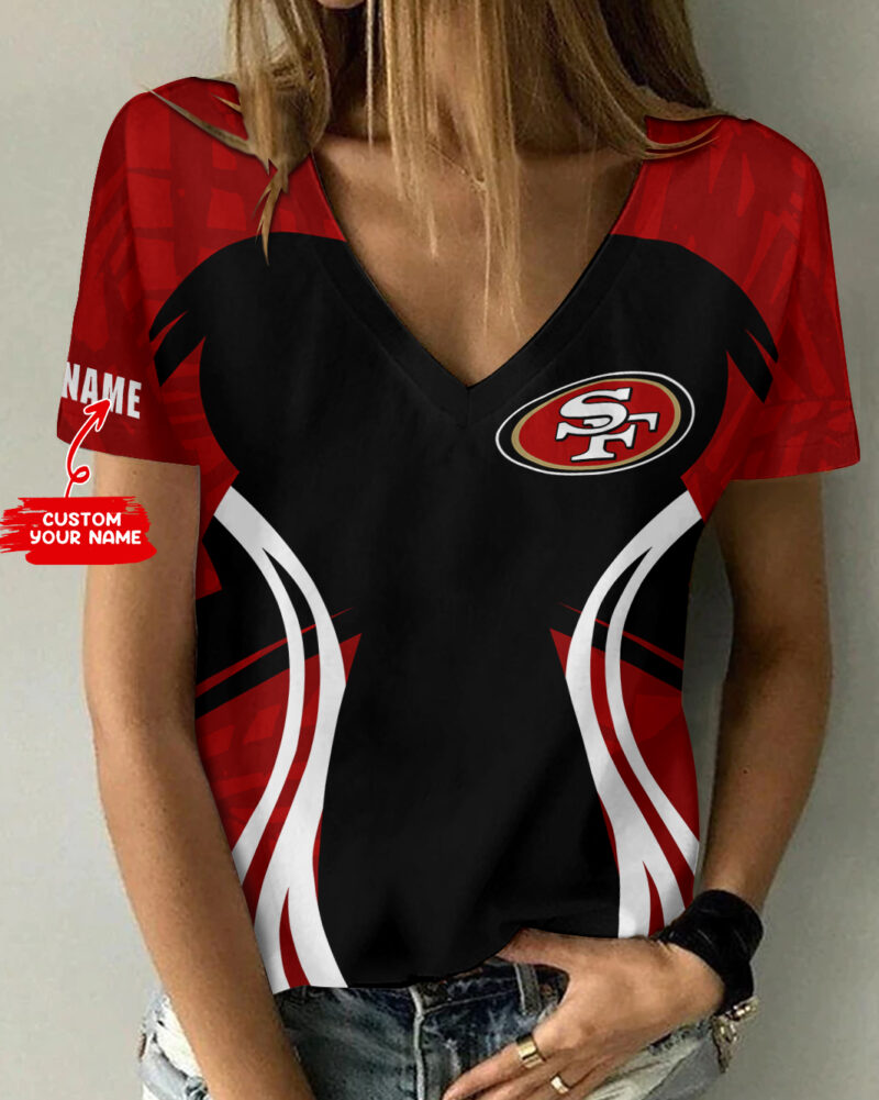 Sportswearmerch San Francisco 49ers NFL Personalized V-neck Women T-shirt For Fan - Sportswearmerch