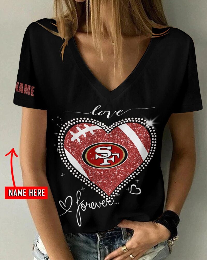 Sportswearmerch San Francisco 49ers NFL Personalized V-neck Women T-shirt For Fan - Sportswearmerch