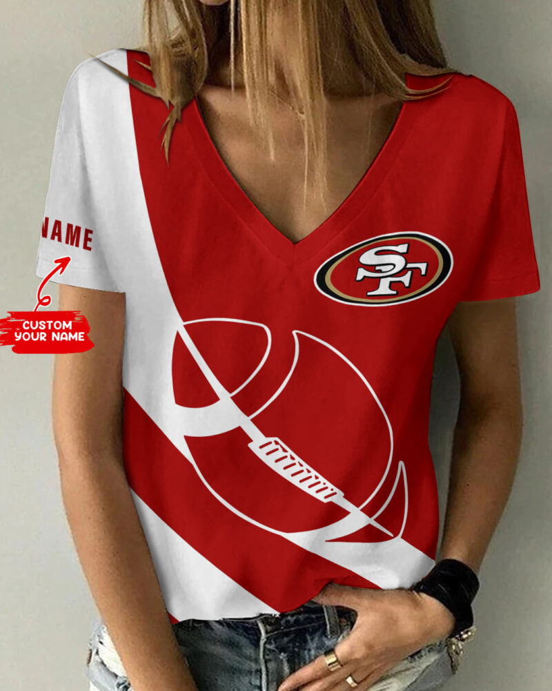 Sportswearmerch San Francisco 49ers NFL Personalized V-neck Women T-shirt For Fan - Sportswearmerch