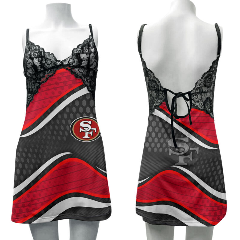 Sportswearmerch San Francisco 49ers NFL Lace Back Strap Slip Dress For Fan - Sportswearmerch