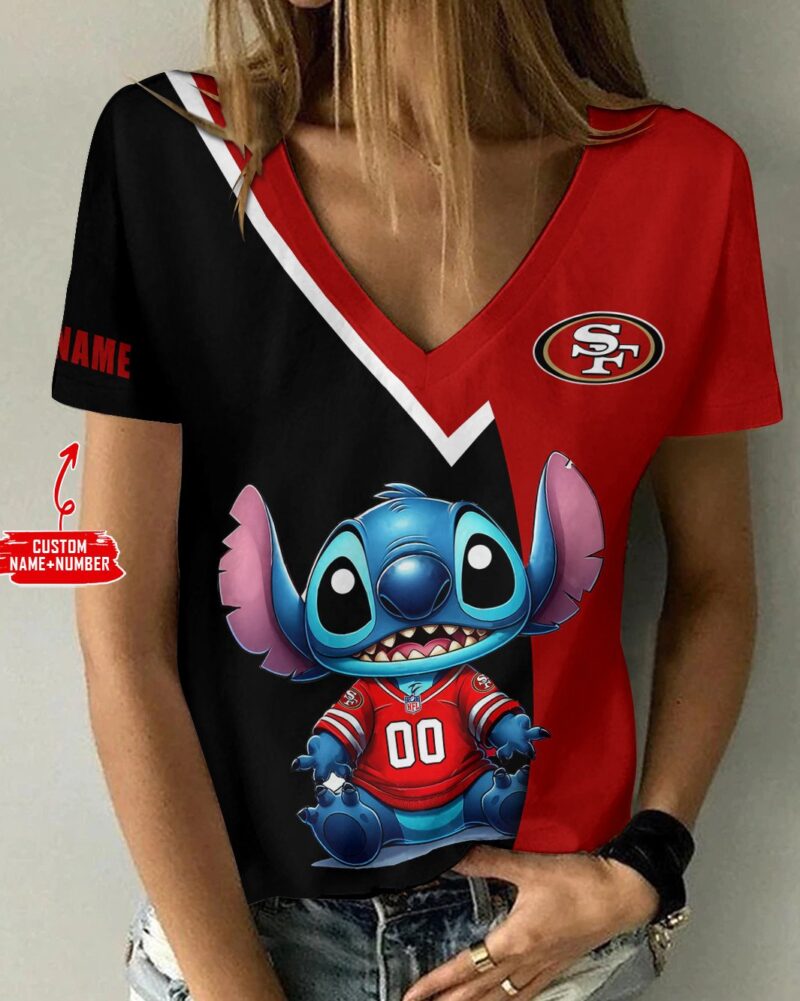 Sportswearmerch San Francisco 49ers NFL Personalized V-neck Women T-shirt For Fan - Sportswearmerch