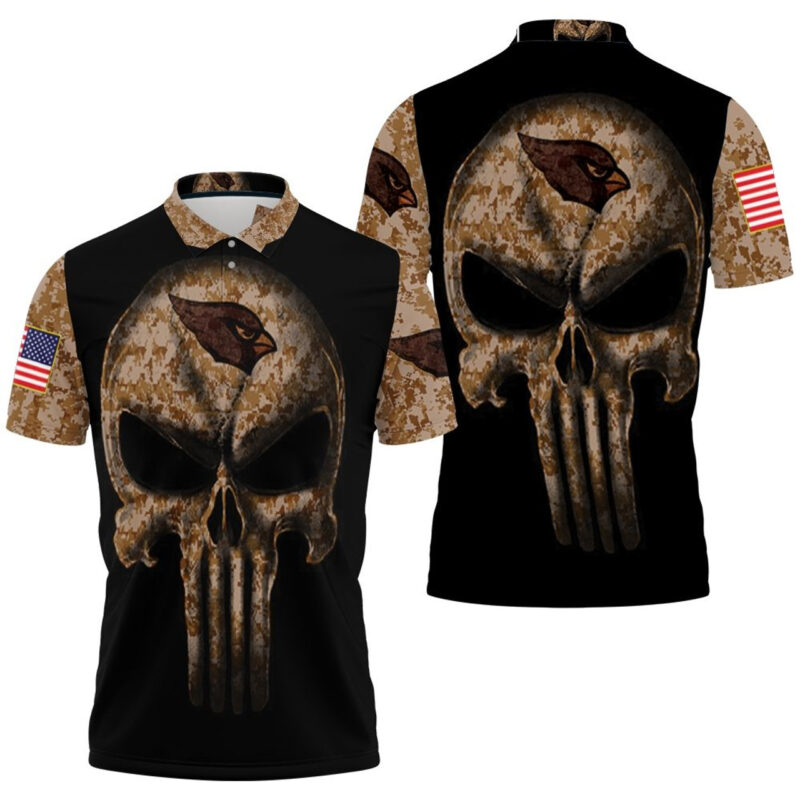 Camouflage Skull Arizona Cardinals American Flag Polo Shirt Model