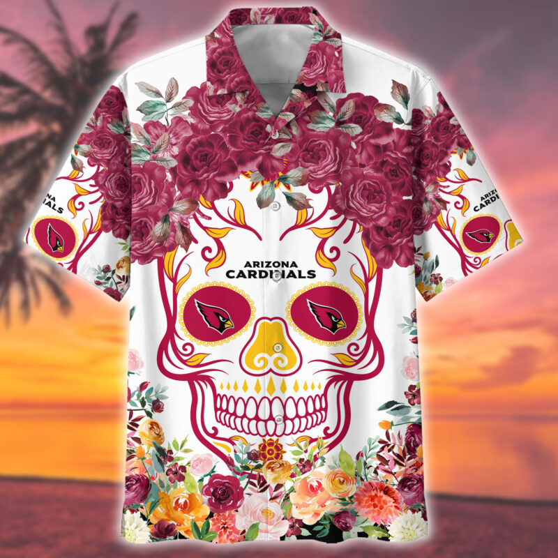 Sportswearmerch Arizona Cardinals NFL Flower Skull Hawaiian shirt - Limited Edition - Sportswearmerch