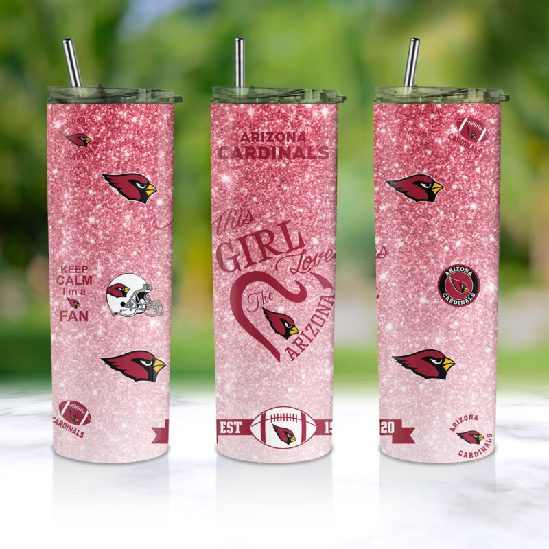 Sportswearmerch Arizona Cardinals NFL Glitter Tumbler With Stainless Steel Straw - Sportswearmerch
