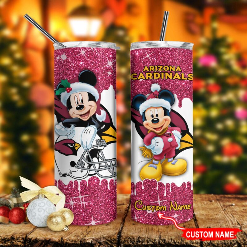 Sportswearmerch Arizona Cardinals NFL Personalized Glitter Tumbler With Stainless Steel Straw - Sportswearmerch