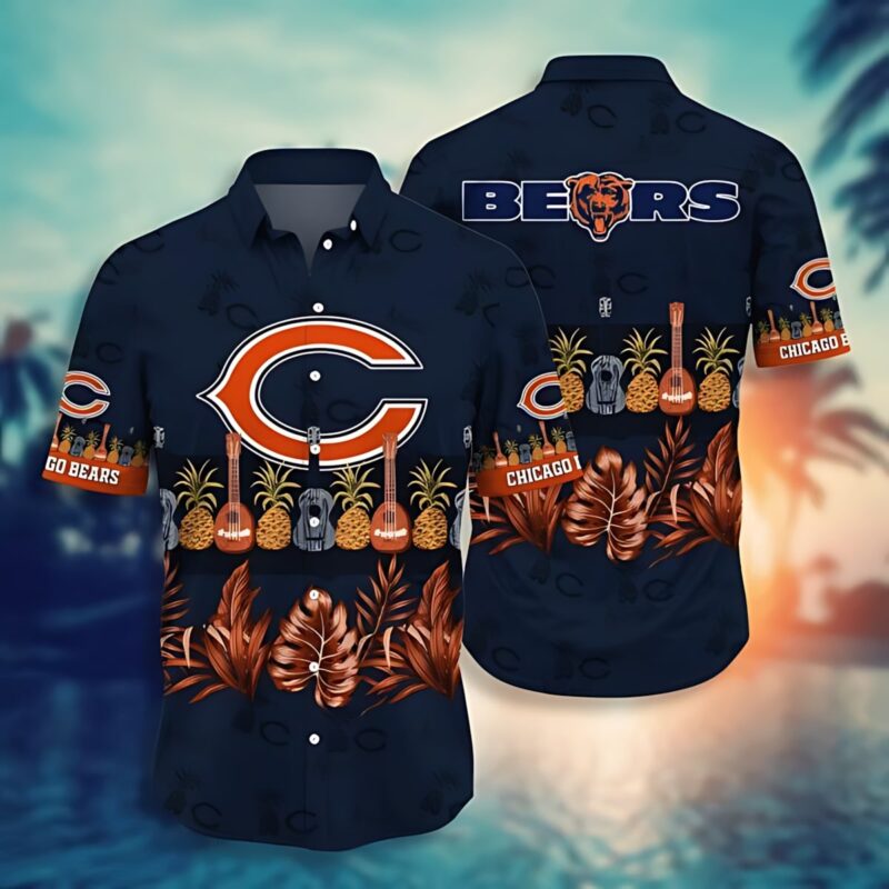 Chicago Bears Guitar Pineapple In Dark Blue Hawaiian Shirt - TeeAloha