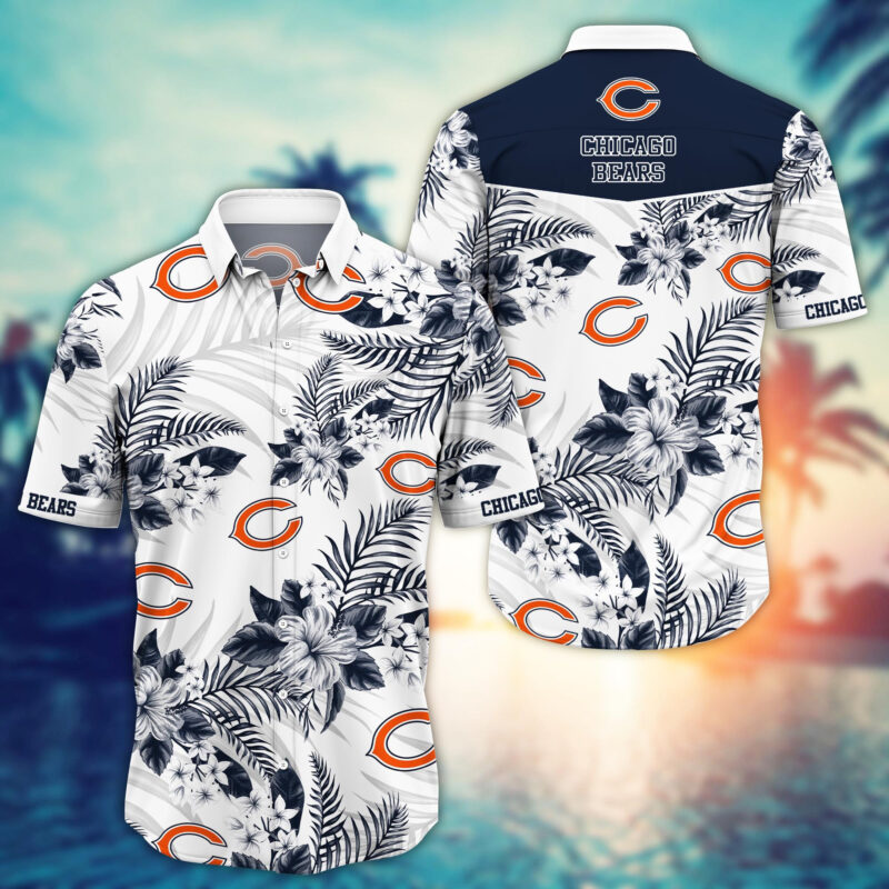 Chicago Bears Monochrome Bloom Hawaiian Shirt - TeeAloha