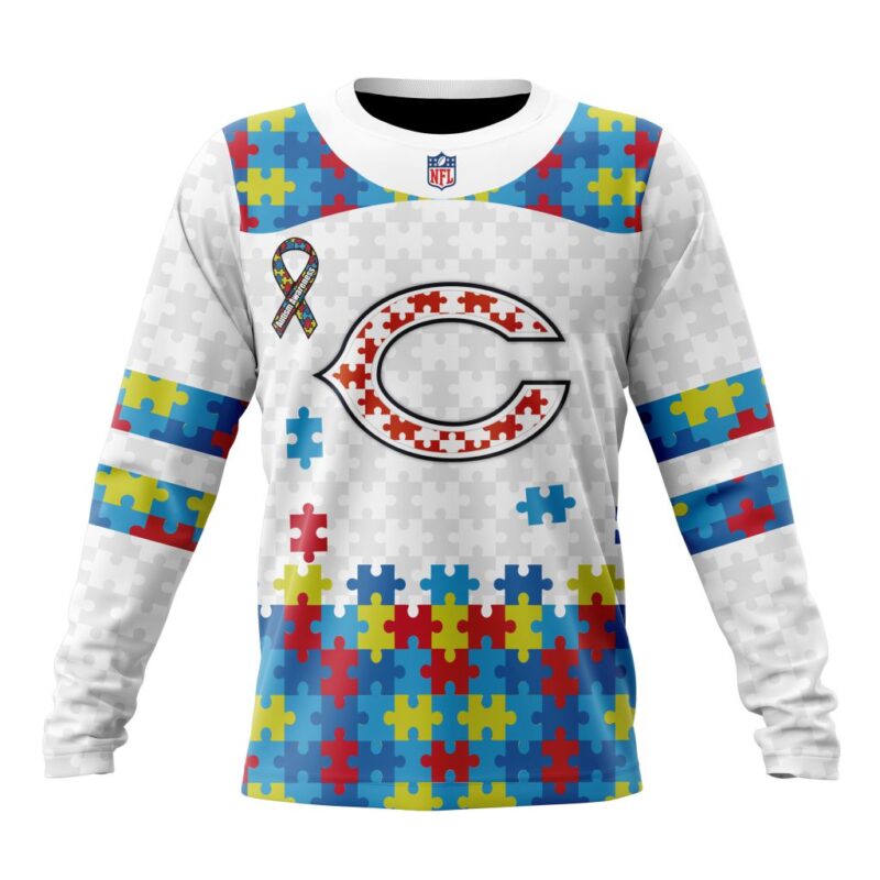 NFL Chicago Bears Custom Name Number Autism Awareness Sweatshirt