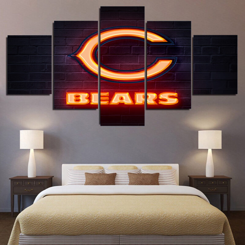 Chicago Bears Neon 5 Piece Canvas Art Wall Decor - Canvas Prints Artwork