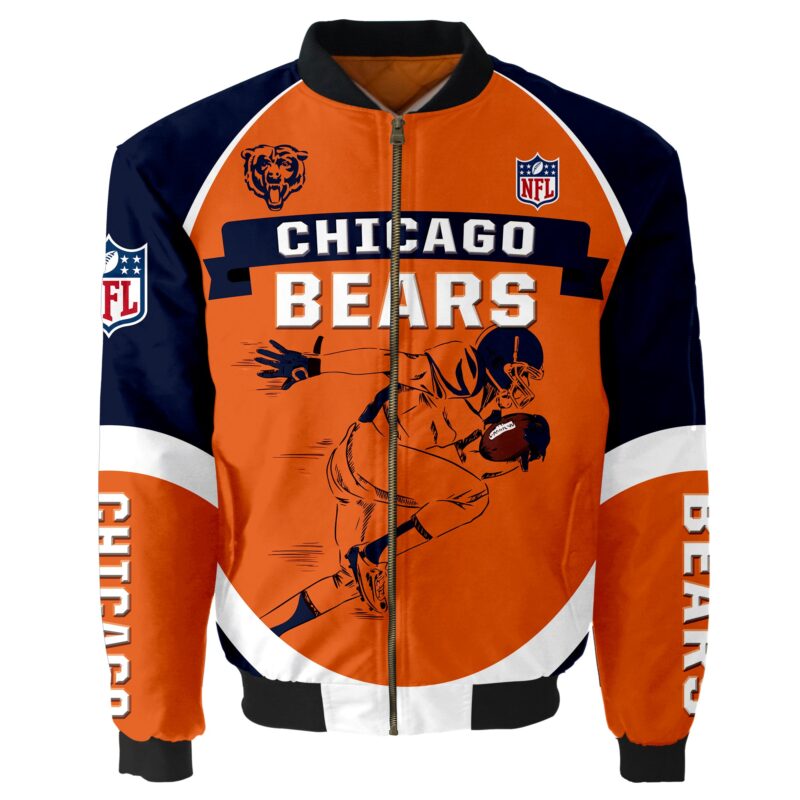 Chicago Bears Bomber Jacket Graphic Player Running - Bluefink