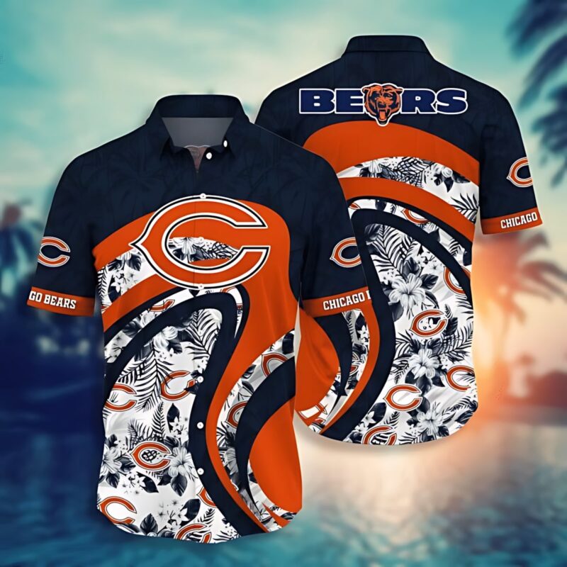 Chicago Bears Leaf Orange Curve Hawaiian Shirt - TeeAloha
