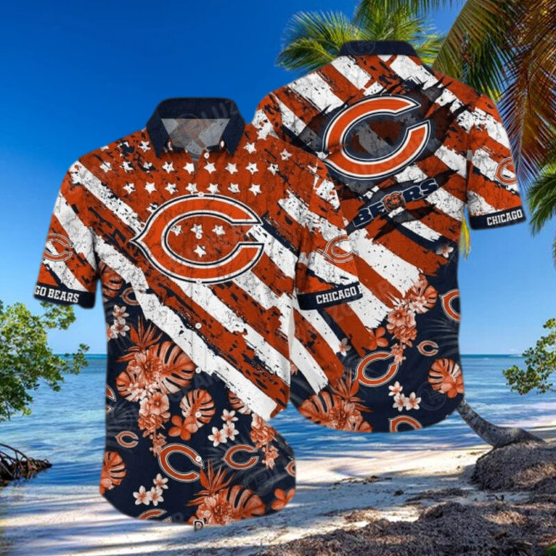 Chicago Bears NFL Hawaiian Shirt Floral Print American Flag Beach Shirt Short Style Summer, hoodie, sweater, long sleeve and tank top