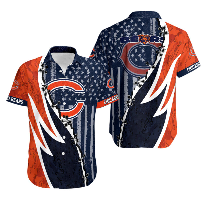 Chicago Bears Swing In Orange Dark Blue Stars Hawaiian Shirt - TeeAloha
