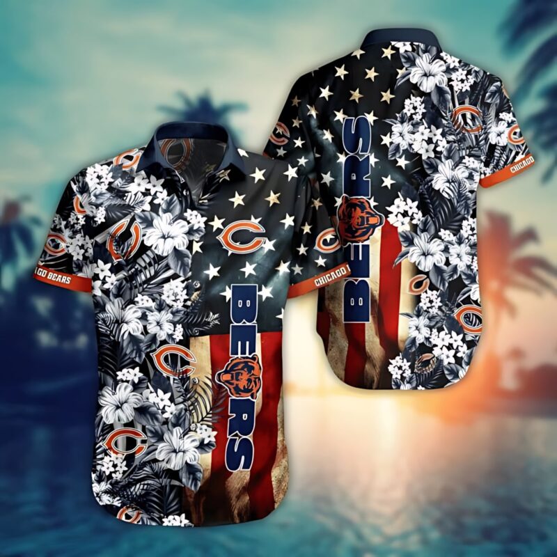 Chicago Bears White Flower In Stars Night Hawaiian Shirt - TeeAloha