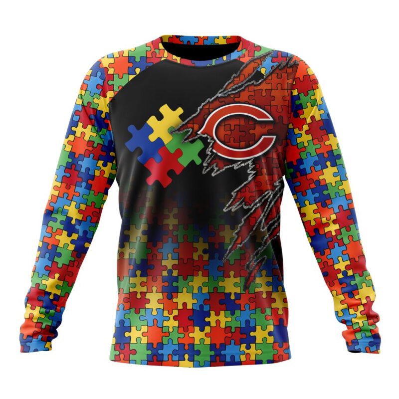 NFL Chicago Bears Custom Name Number Autism Awareness Design Sweatshirt
