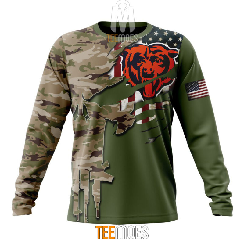 NFL Chicago Bears Custom Name Number Green Camo US Military Sweatshirt