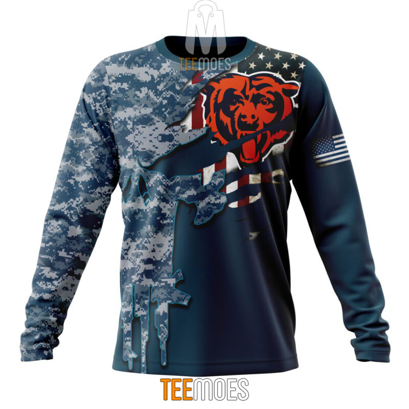 NFL Chicago Bears Custom Name Number Navy Skull Camo Veteran Sweatshirt