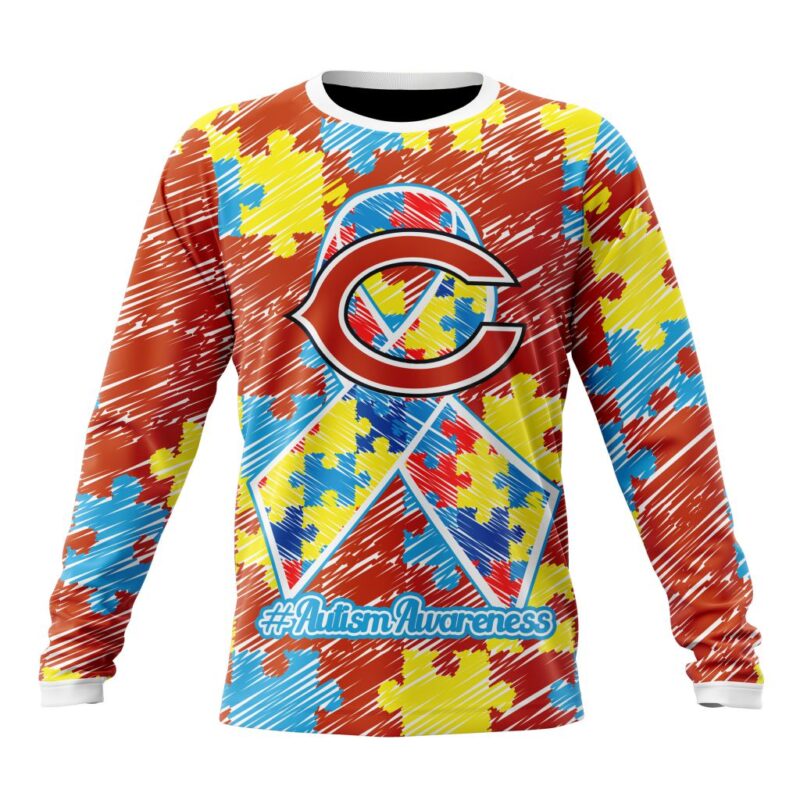 NFL Chicago Bears Custom Name Number Puzzle Autism Awareness Sweatshirt