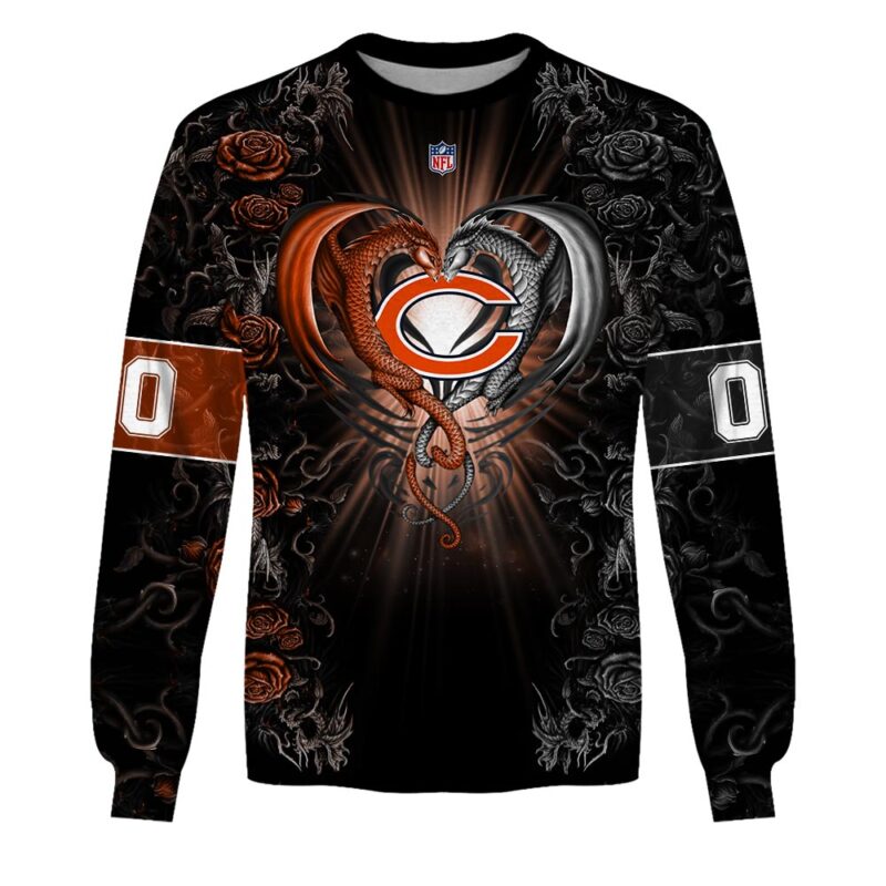 NFL Chicago Bears Custom Name Number Rose Dragon Sweatshirt