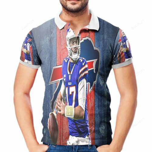 Buffalo Bills 17 Josh Allen v8 3D All Over Print Polo Shirt